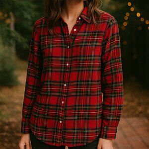 L.L. Bean Womens Scotch Plaid Flannel Shirt Relaxed Fit 12